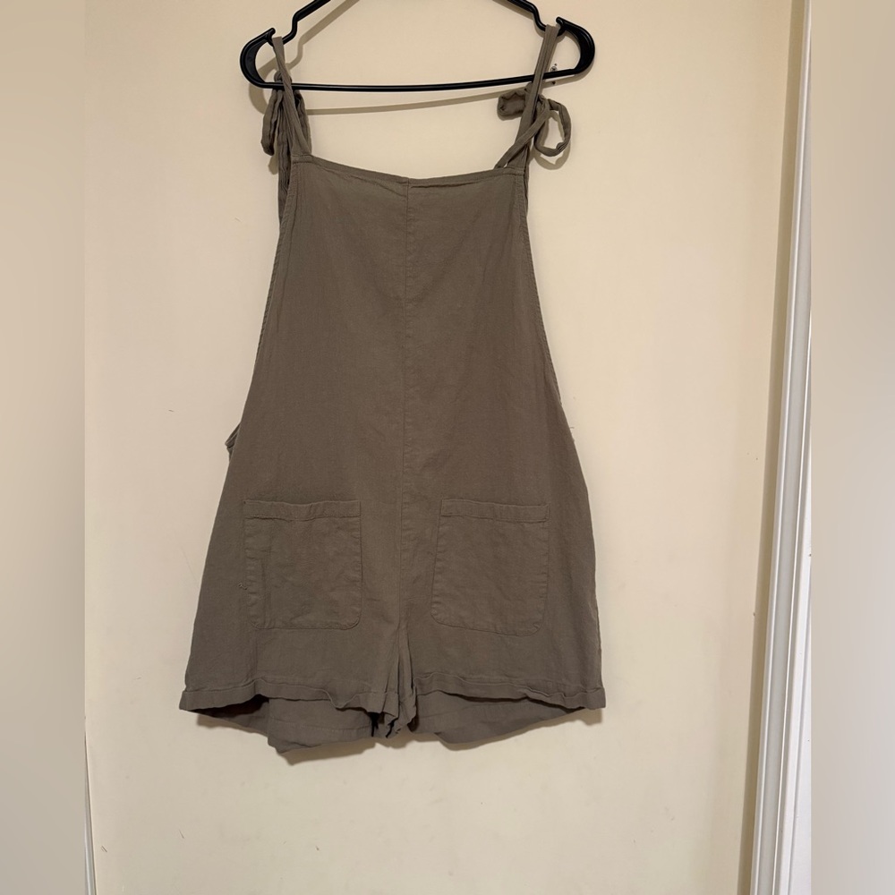 Olive Green cotton Tie-Shoulder Romper